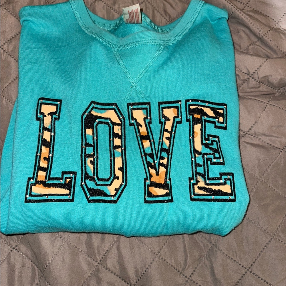 Teal Crew Neck “Love”
